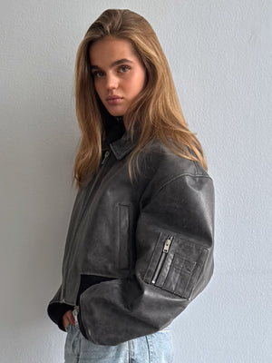 BONNIE CROPPED BOMBER - BLACK