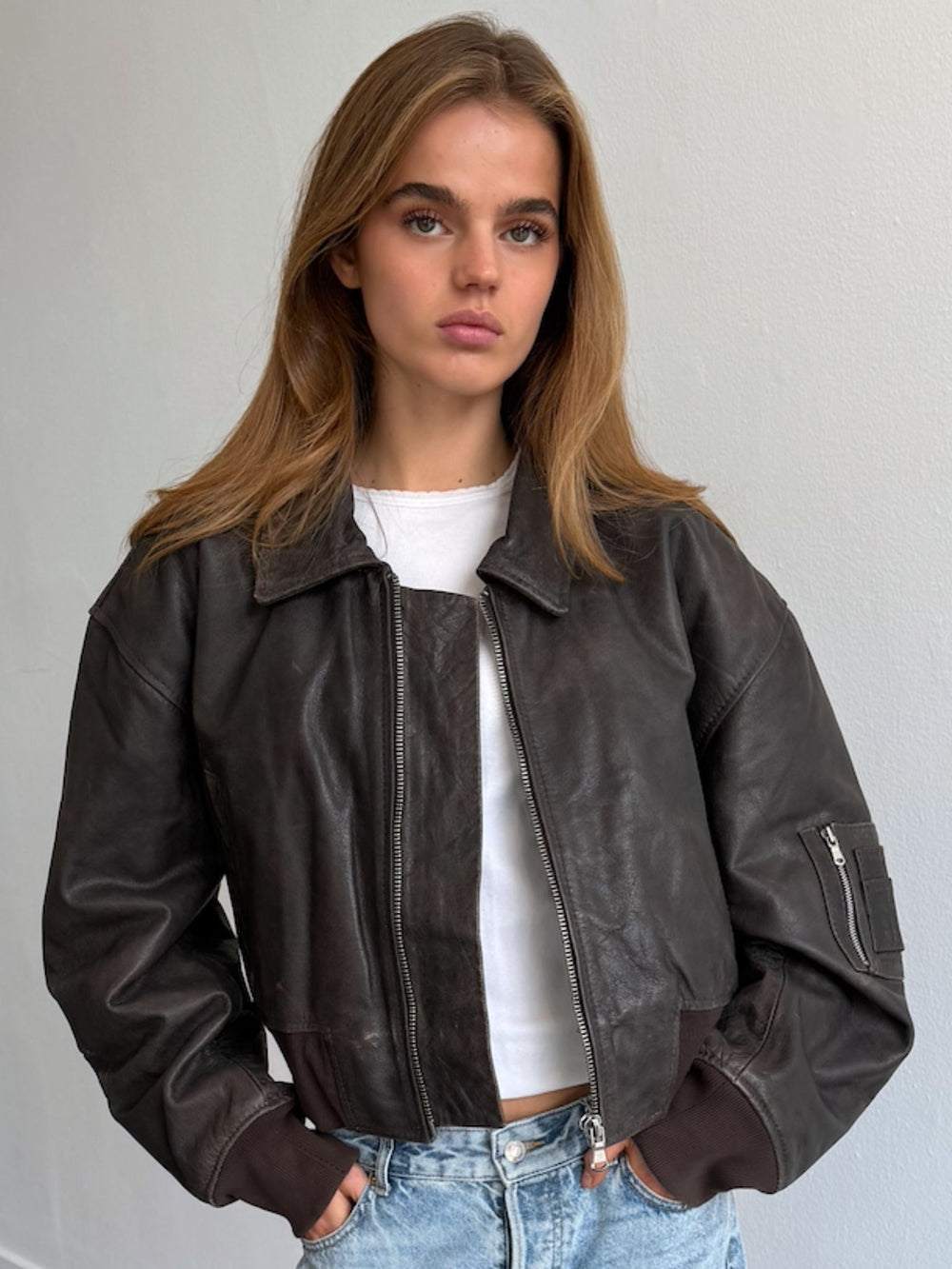 BONNIE CROPPED BOMBER - BRAUN