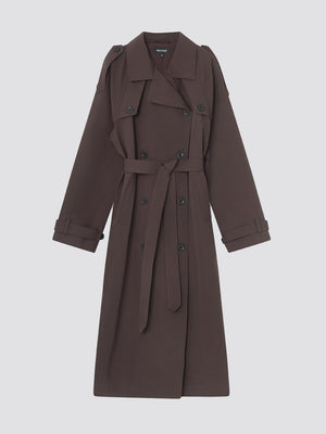 Stylish brown trench coat with a belted waist and button details, perfect for a chic look by MEOTINE.