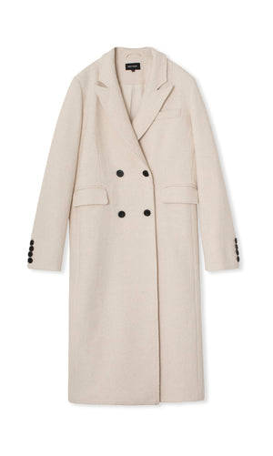 Elegant double-breasted coat in soft cream, featuring a tailored fit and stylish button details. Perfect for a chic look by MEOTINE.