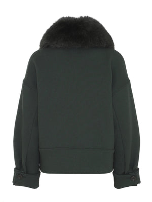 Stylish dark green jacket with a plush fur collar, featuring a relaxed fit and buttoned cuffs, perfect for a chic look by MEOTINE.