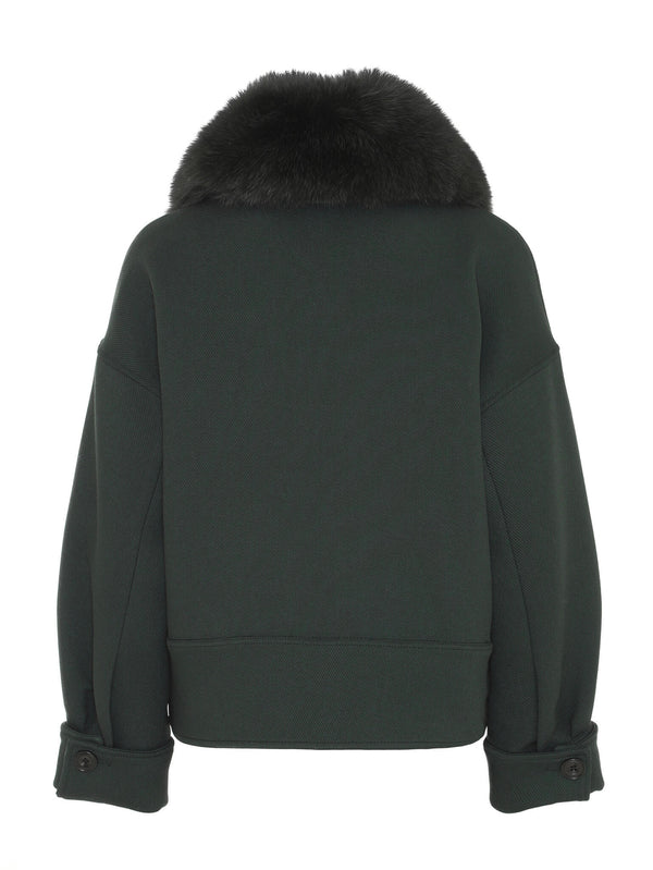 Stylish dark green jacket with a plush fur collar, featuring a relaxed fit and buttoned cuffs, perfect for a chic look by MEOTINE.