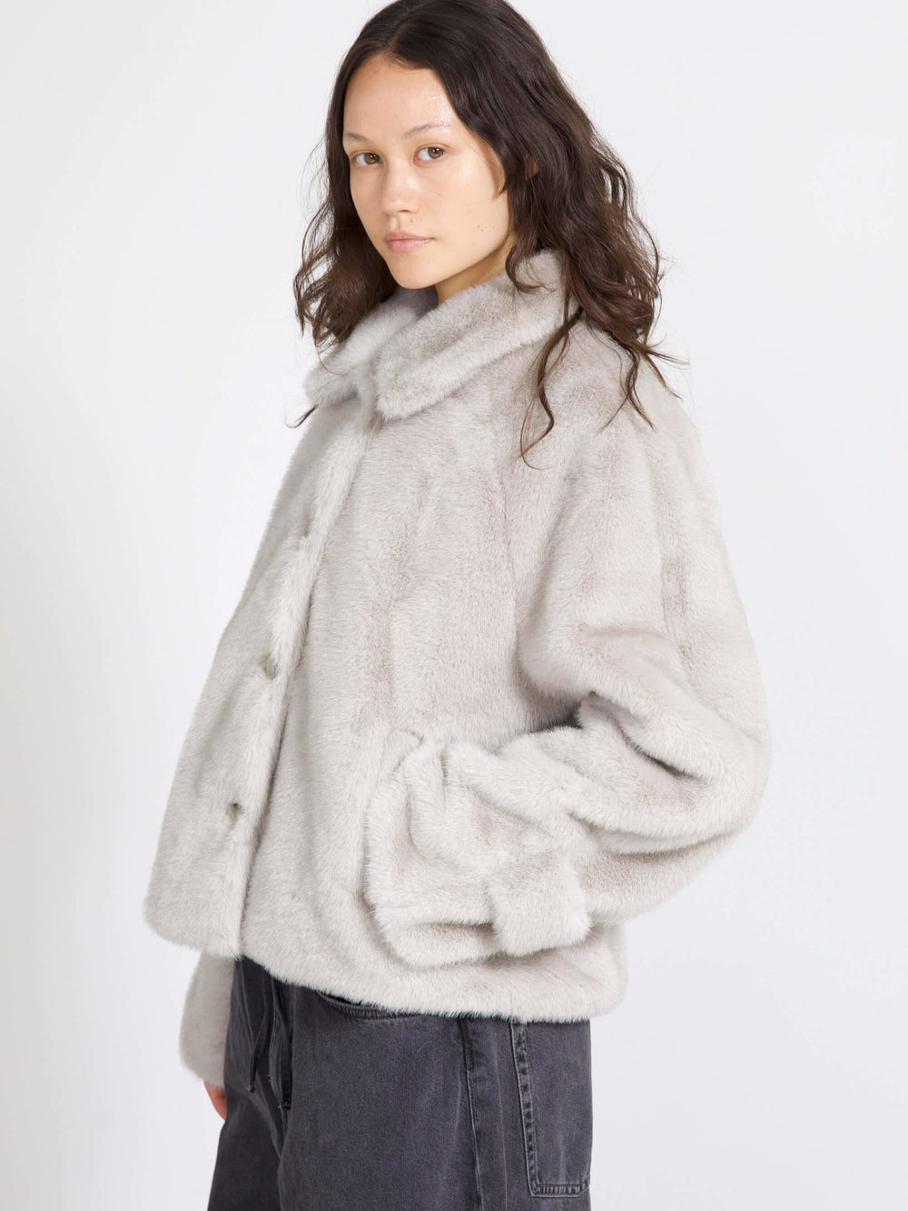 Cozy and stylish, this MEOTINE faux fur jacket features a button-up front and a soft, plush texture, perfect for chilly days.